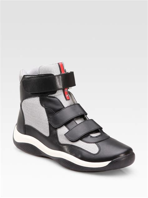 prada sneakers with velcro|high top black Prada sneakers.